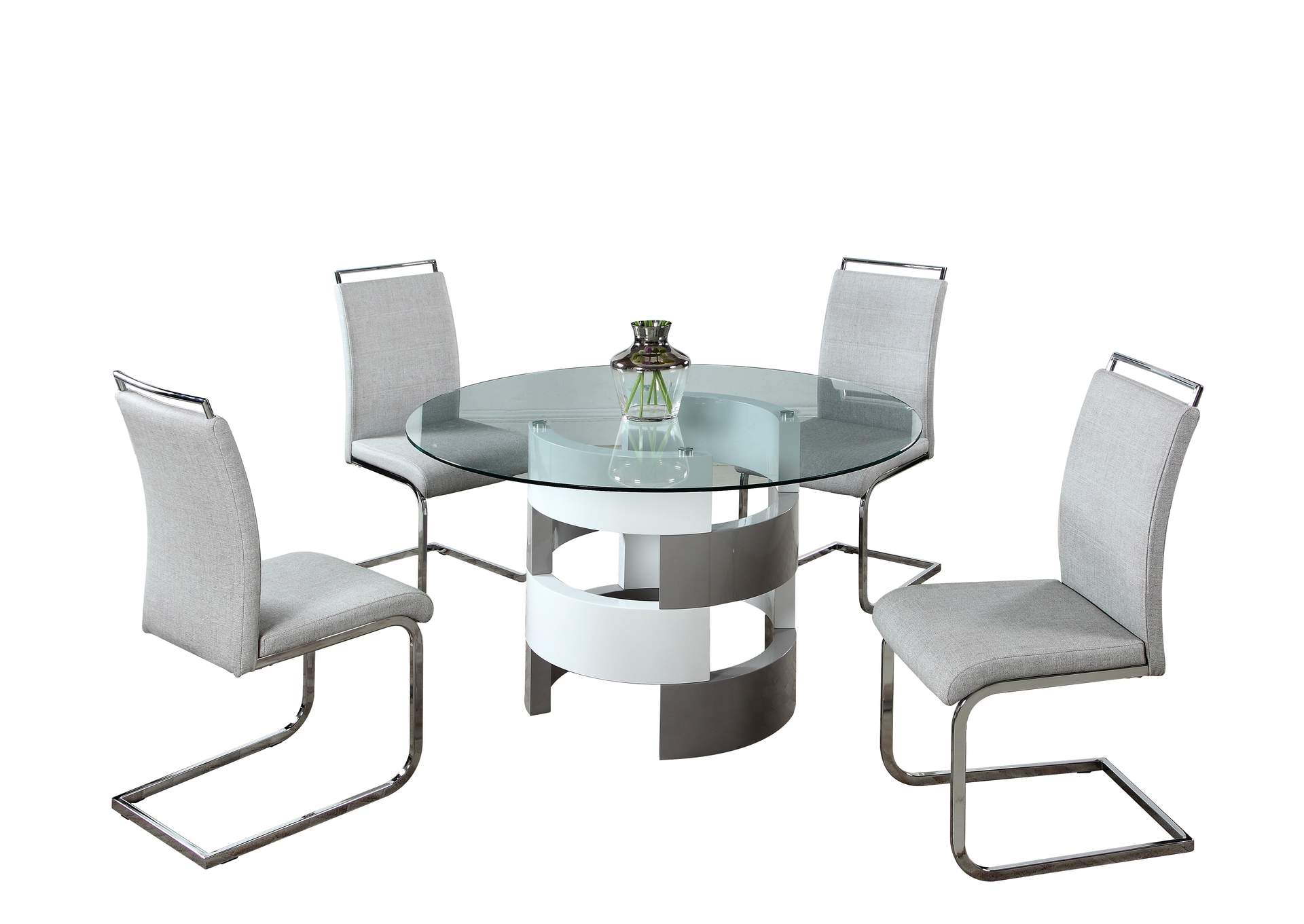 Contemporary Dining Set With Round Glass Table & Cantilever Chairs,Chintaly Imports