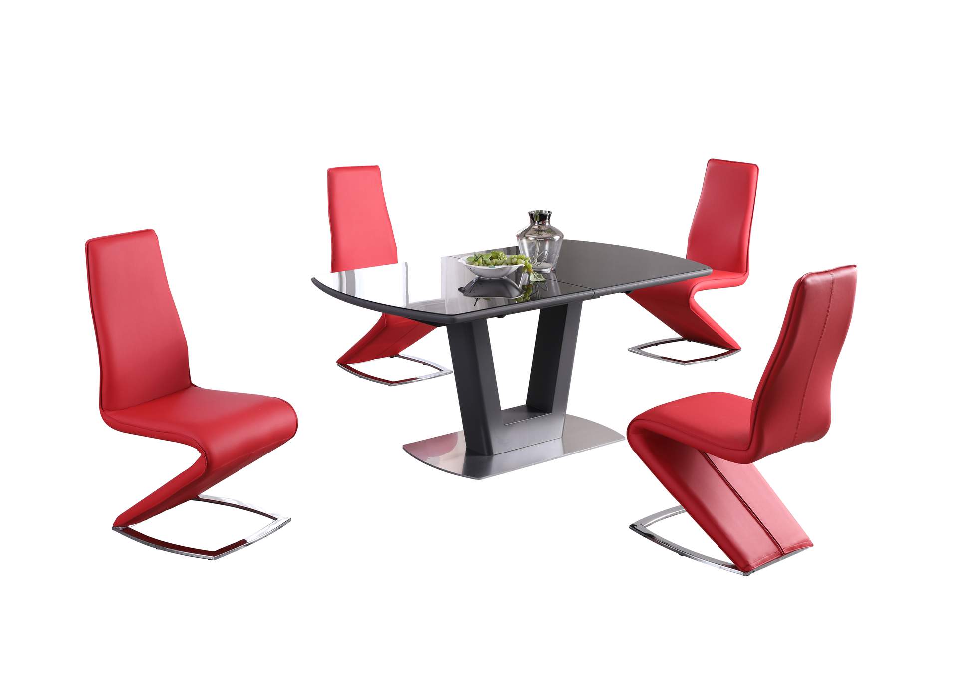 Contemporary Dining Set w/ Extendable Glass Table and Z-Shaped Chairs,Chintaly Imports