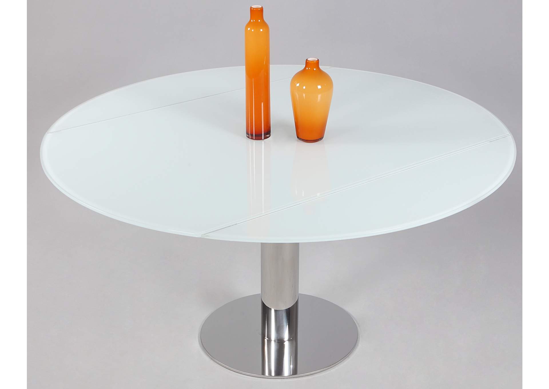 Contemporary Motion-Extendable White Glass Dining Table,Chintaly Imports