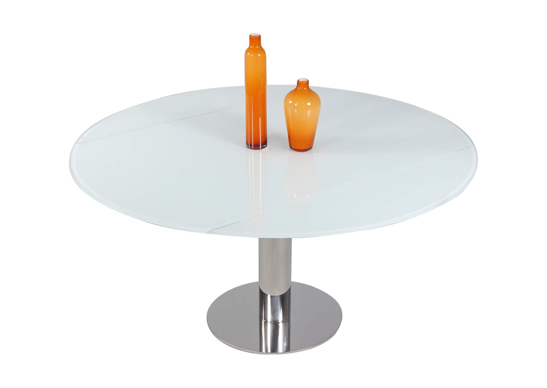 Contemporary Dining Set With Motion-Extendable White Glass Table & 4 Chairs,Chintaly Imports