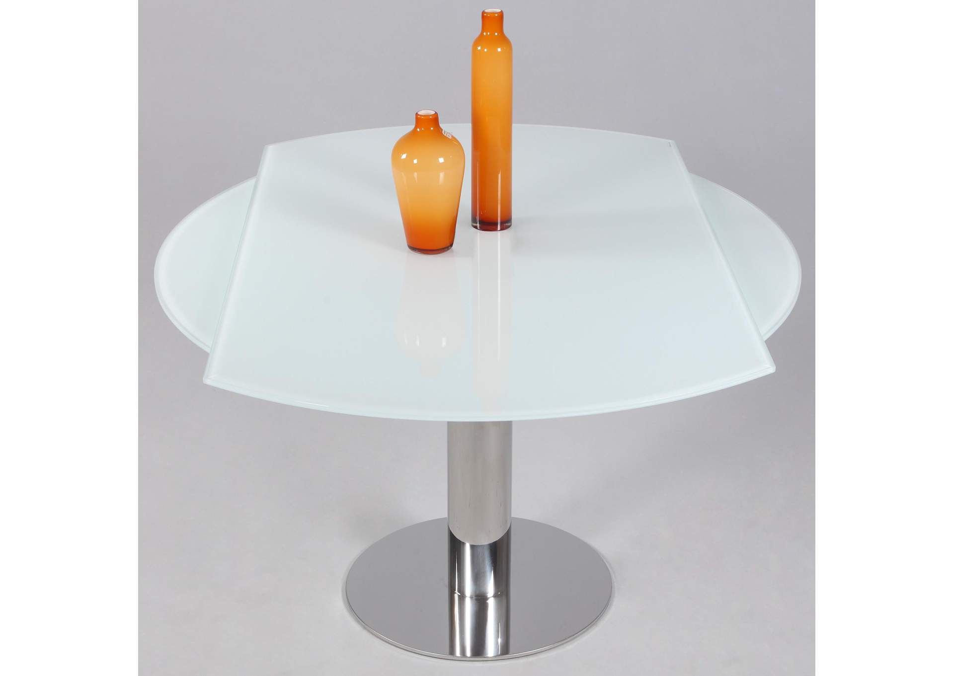 Contemporary Motion-Extendable White Glass Dining Table,Chintaly Imports