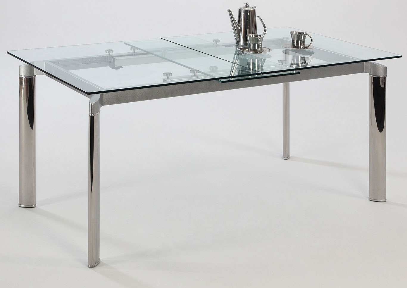 Tara Clear Glass Pop-Up Extension Dining Table,Chintaly Imports
