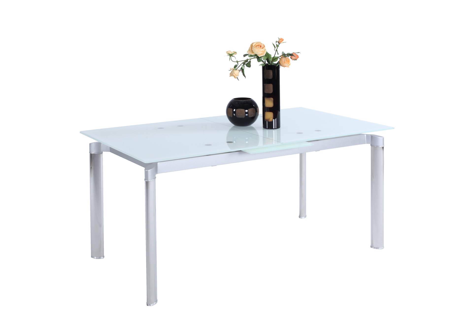 Modern Extendable White Glass Dining Table,Chintaly Imports