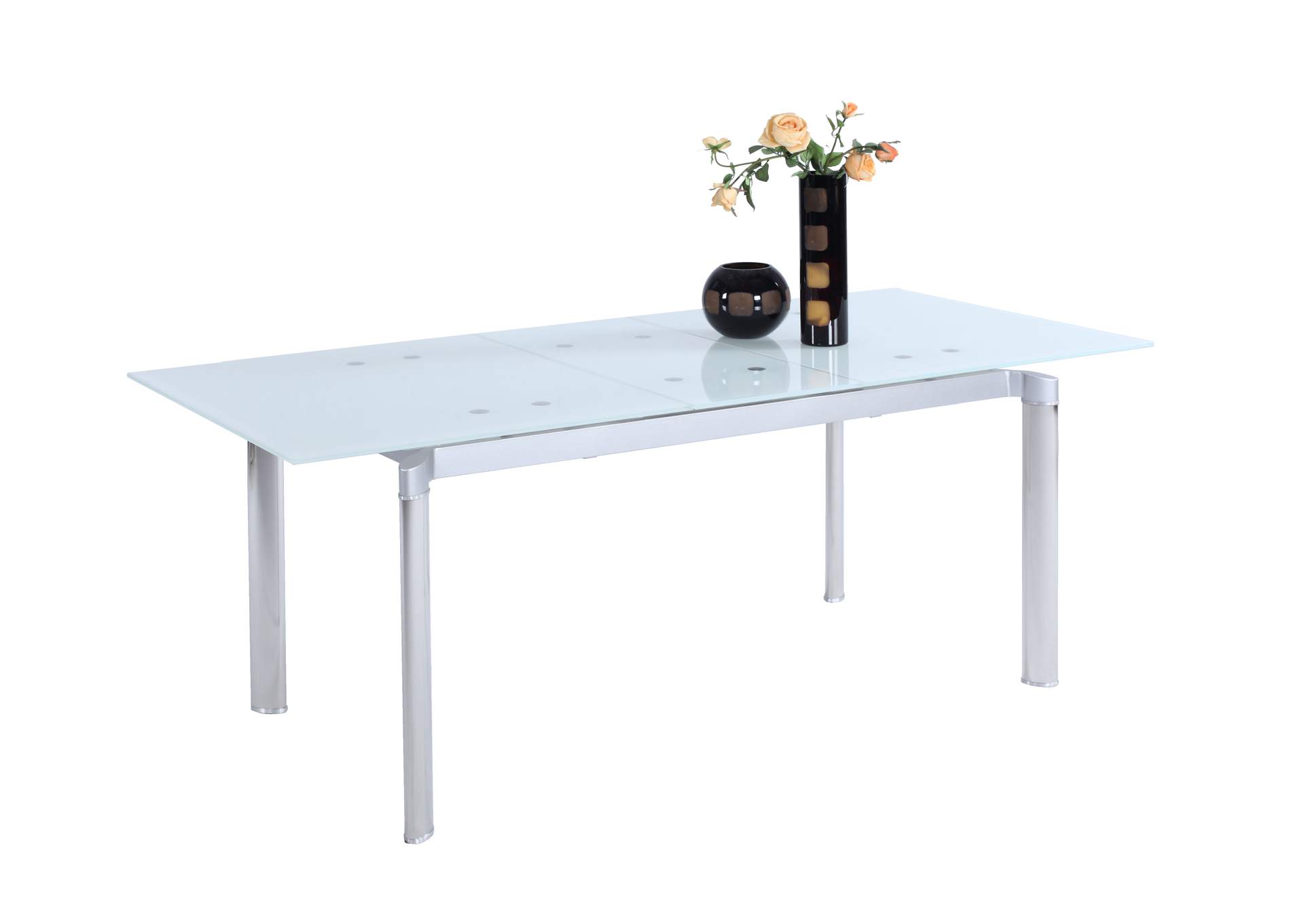 Modern Extendable White Glass Dining Table,Chintaly Imports