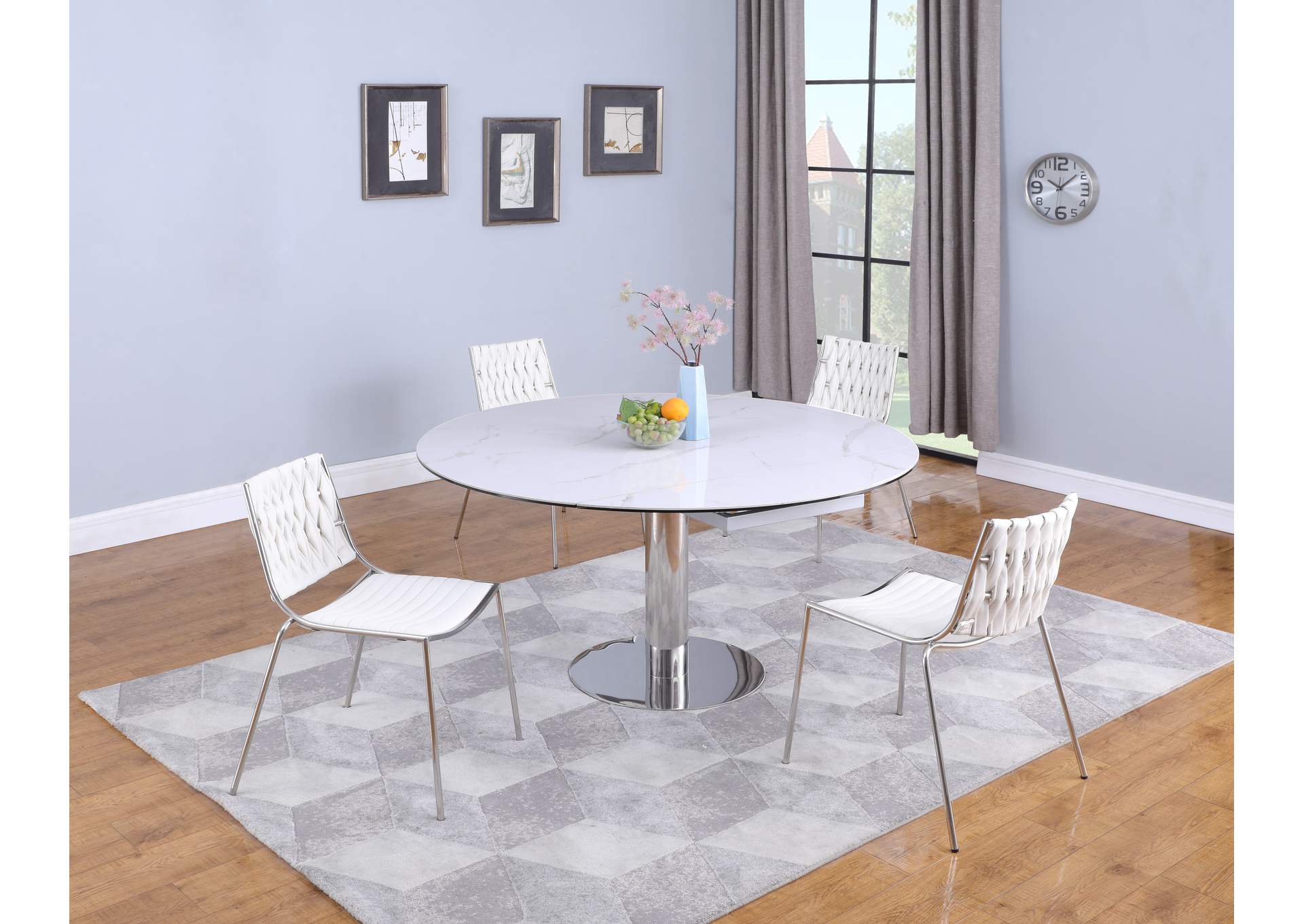 extendable oval dining table and 4 chairs