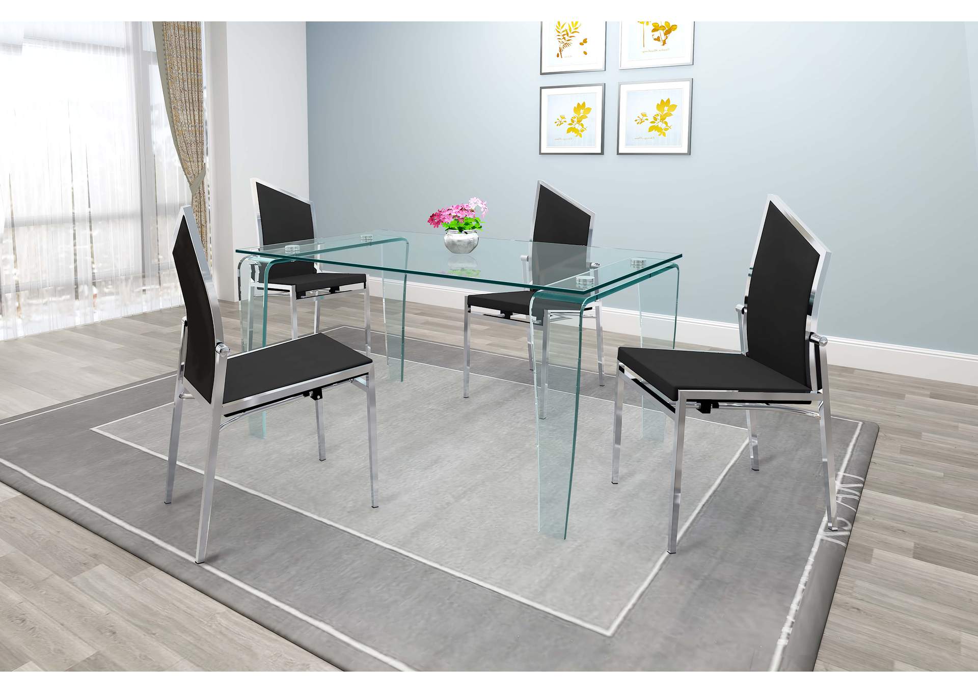 Contemporary Dining Set With All Glass Dining Table & 4 Motion-Back Side Chairs,Chintaly Imports