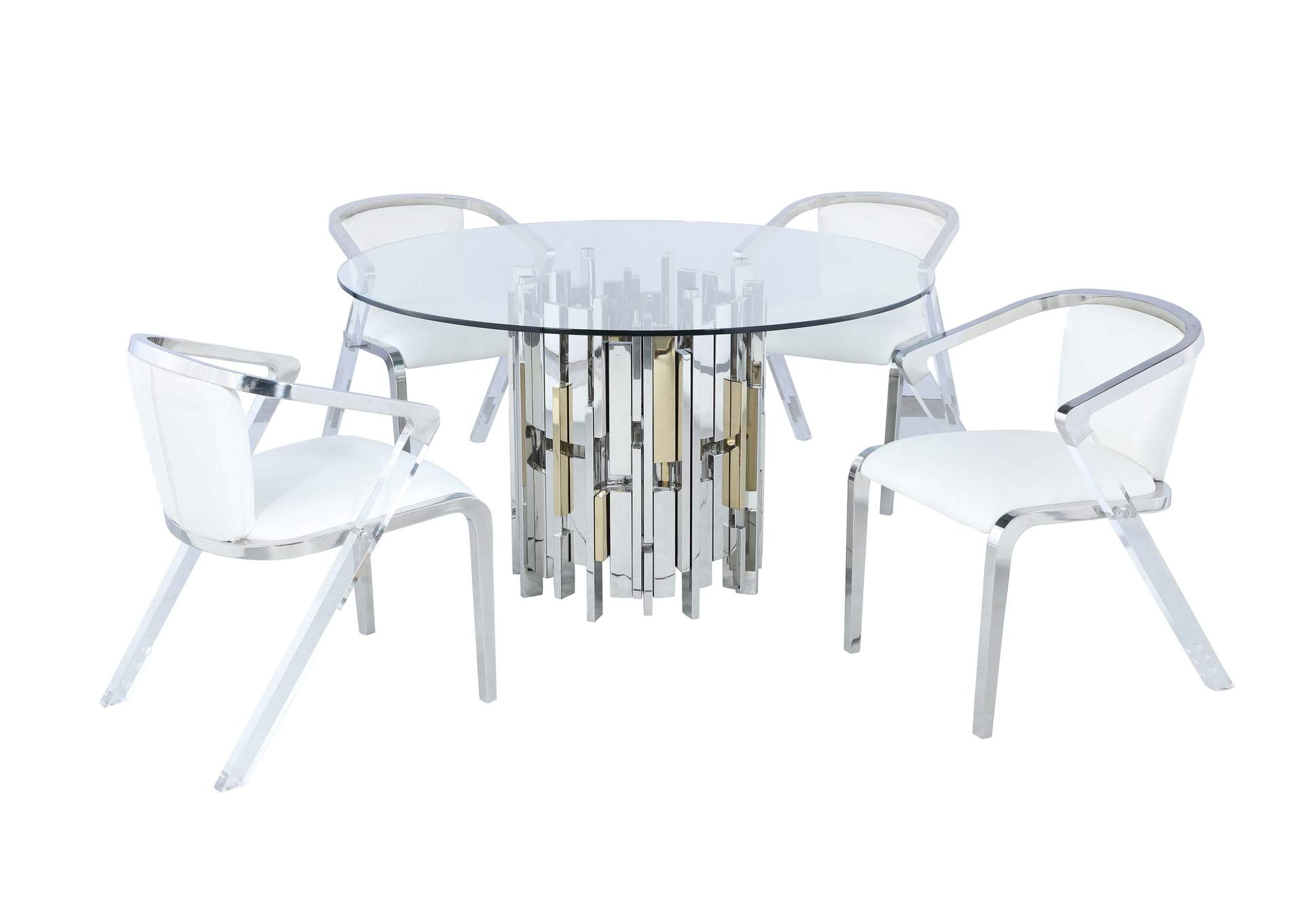 Contemporary Dining Set With Glass Table & Mixed Media Chairs,Chintaly Imports