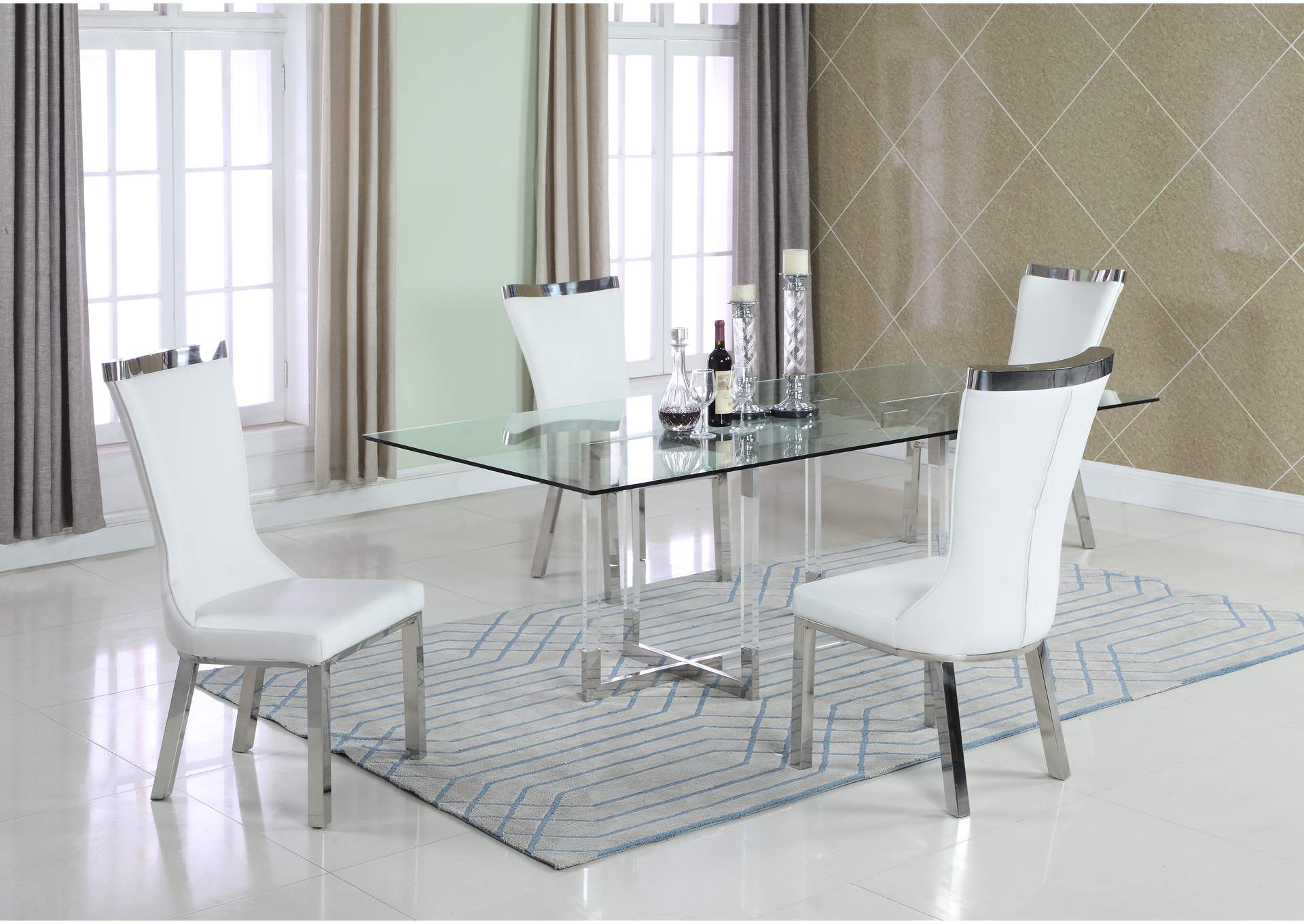 Contemporary Dining Set With 42" 72" Glass Table & 4 Side Chairs,Chintaly Imports