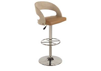 Taupe Curved Round Rattan Back Pneumatic Stool
