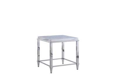 Polished SS Contemporary Lamp Table w/ Glass Top & Gray Trim