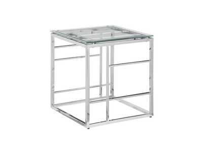 Image for Clear & Polished Stainless Steel 20" Square Glass Top Lamp Table w/ Ladder Style Frame