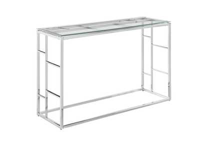 Image for Clear & Polished Stainless Steel 15"x 47" Glass Top Sofa Table w/ Ladder Style Frame