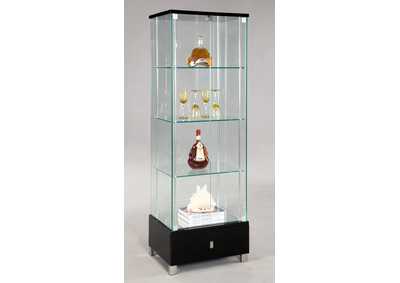 Contemporary Glass Curio w/ Shelves, Drawer & LED Lights
