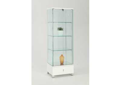 Contemporary Glass Curio w/ Shelves, Drawer & LED Lights