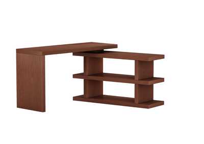 Image for Walnut Veneer Contemporary Walnut-Finish Motion Home Office Desk w/ Shelves