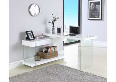 Image for Modern Rotatable Glass & Wooden Desk w/ Drawers & Shelf