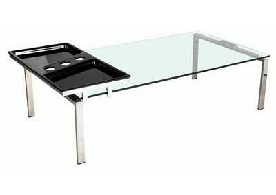 Contemporary 30"x 55" Glass Top Cocktail Table w/ Acrylic Motion Tray