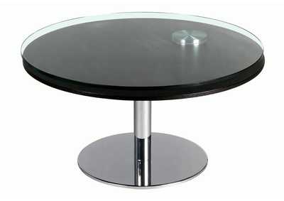 Contemporary Dual Round Top Motion Cocktail Table w/ Glass & Solid Wood Top