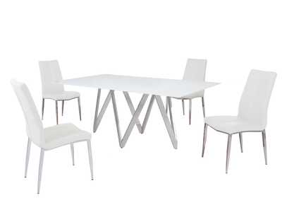 Image for Abigail Modern Dining Set w/ White Glass Table & Upholstered Chairs
