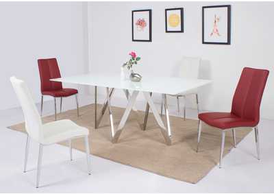 Image for Abigail Modern Dining Set w/ White Glass Table & Upholstered Chairs