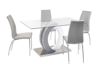 Image for Contemporary Dining Set w/ Glass Table, Wood & Steel Pedestal and 4 Chairs