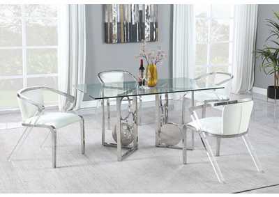 Image for Bruna Modern Dining Set w/ 36" x 60" Glass Top Table & White Chairs