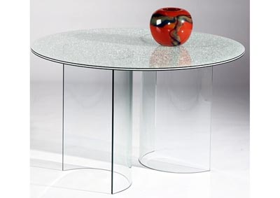 Light Grey Round Crackled Glass Dining Table