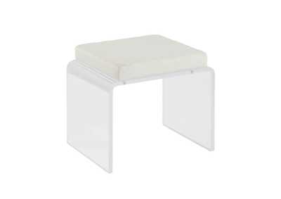 Image for Ciara Clear Contemporary Acrylic & White Upholstered Ottoman
