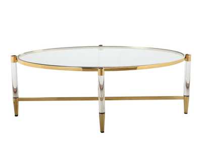 Denali Brass Oval Tempered Glass Cocktail Table