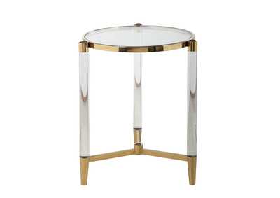 Denali Brass Round Tempered Glass Lamp Table