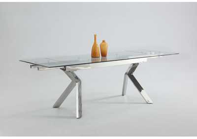 Ella Polished Stainless Steel Extendable Dining Table w/Polished Stainless Steel Base