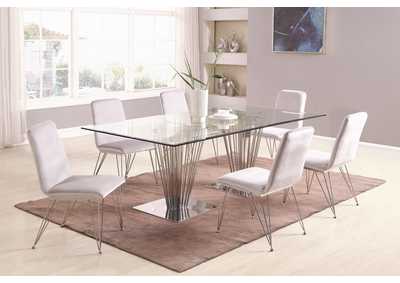 Contemporary Dining Set w/ Rectangular Glass Table & 6 Gray Side Chairs