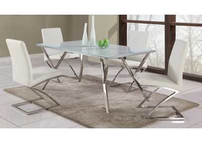 Modern Dining Set with Starphire Glass Table & White Upholstered Chairs
