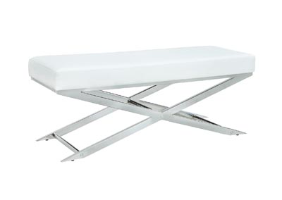 Image for Jasmin White Upholstered Bench w/ X-Shaped Stainless Steel Legs