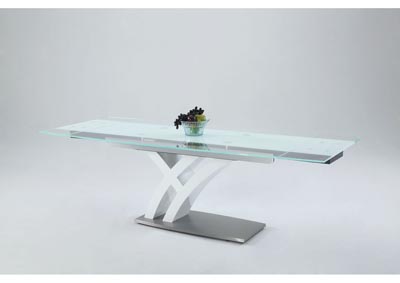Jillian Starphire Glass - Clear & White Dining Table w/ Self Storing Leaves