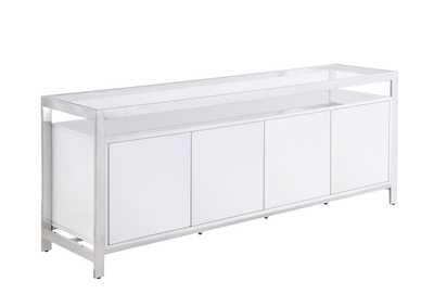 Image for Krista Gloss White/Polished Stainless Steel Modern White Buffet w/ & Tempered Glass Top