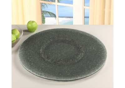 24” Round Gray Crackled Glass Lazy Susan