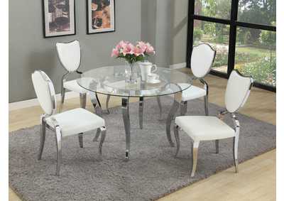 Letty White Round Glass Top 5 Piece Dining Room Set