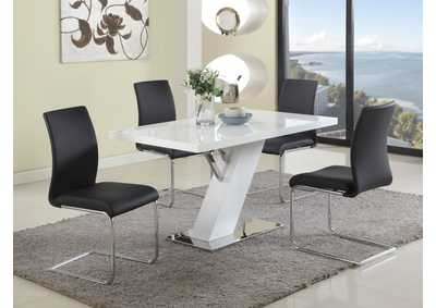 Linden Contemporary Dining Set w/ White Gloss Table & Black Upholstered Chairs