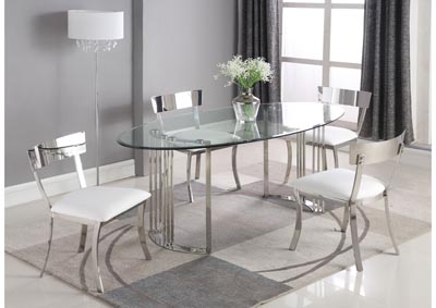 Maiden White Oval Glass Top 5 Piece Dining Set