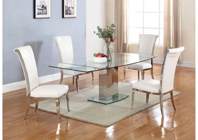 Mackenzie White Rectangular Glass Top 5 Piece Dining Set W/ 4 Joy Side Chairs