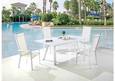 Malibu Matte White Outdoor UV Resistant Dining Set w/ Table & HB Chairs