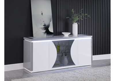Image for Rachel Gloss White/Gray 2-Tone Contemporary Buffet w/ Tinted Glass Doors & Accent Lighting