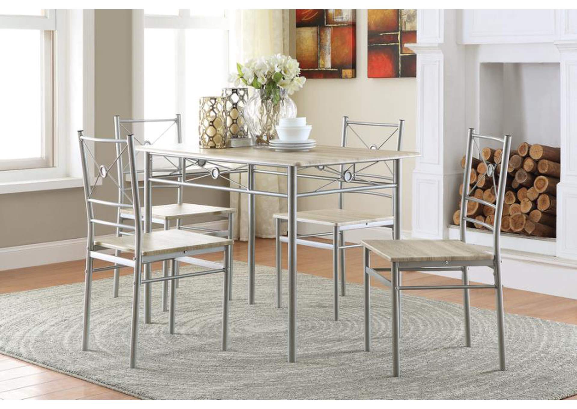 Fontana 5-Piece Rectangular Dining Set Brushed Silver,Coaster Furniture
