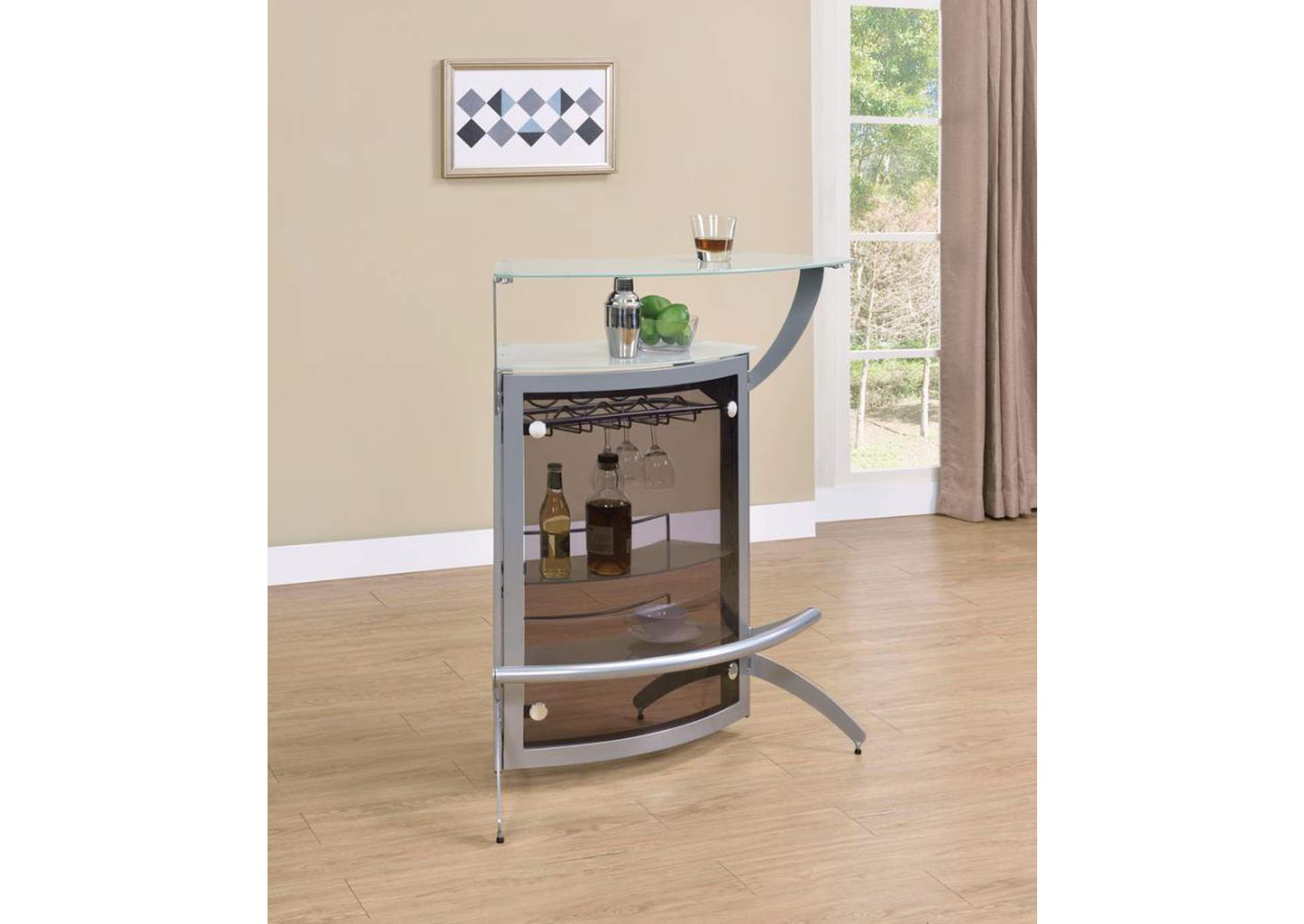 2-shelf Bar Unit Silver and Frosted Glass,Coaster Furniture