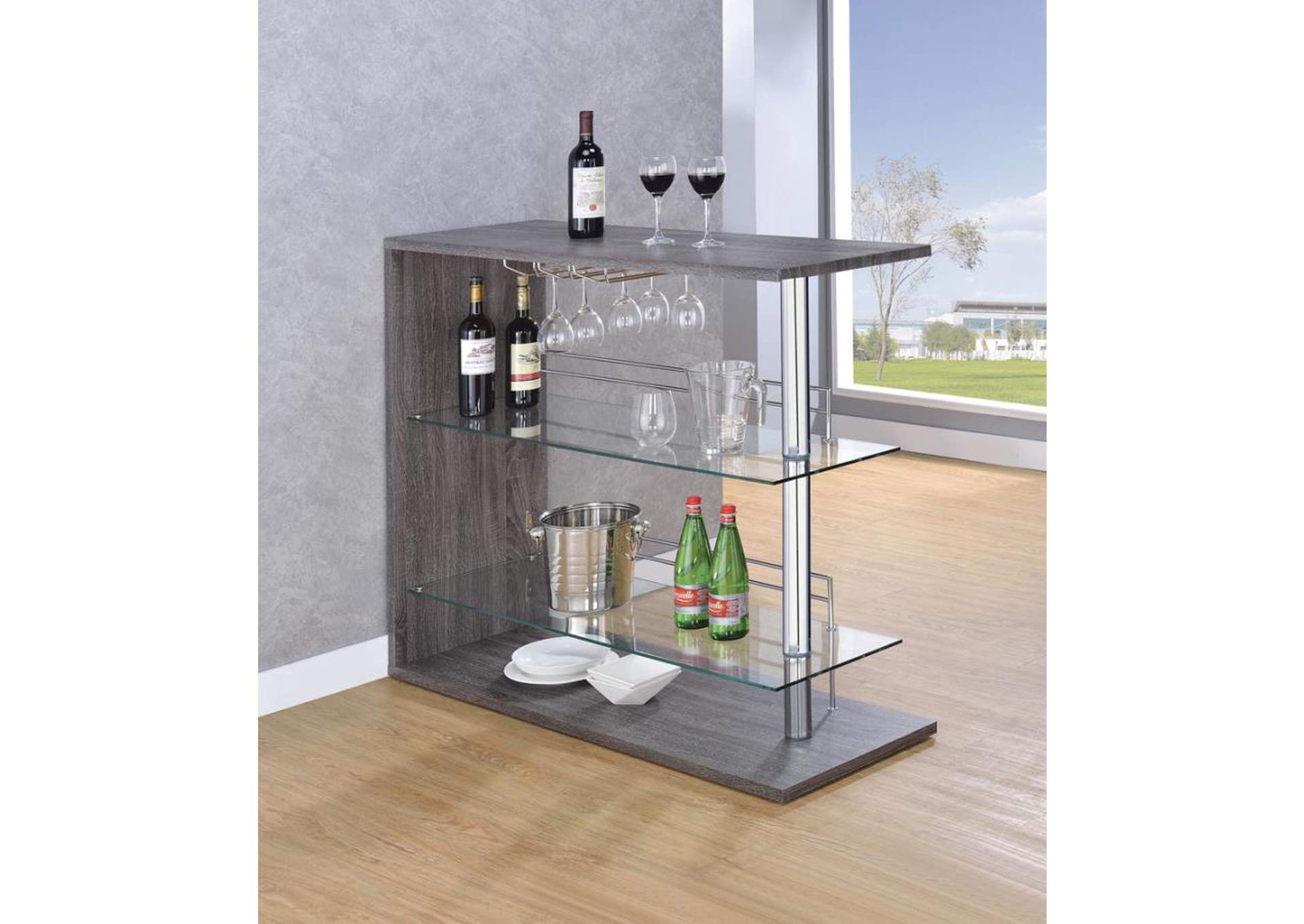 Prescott Rectangular 2-Shelf Bar Unit Grey,Coaster Furniture
