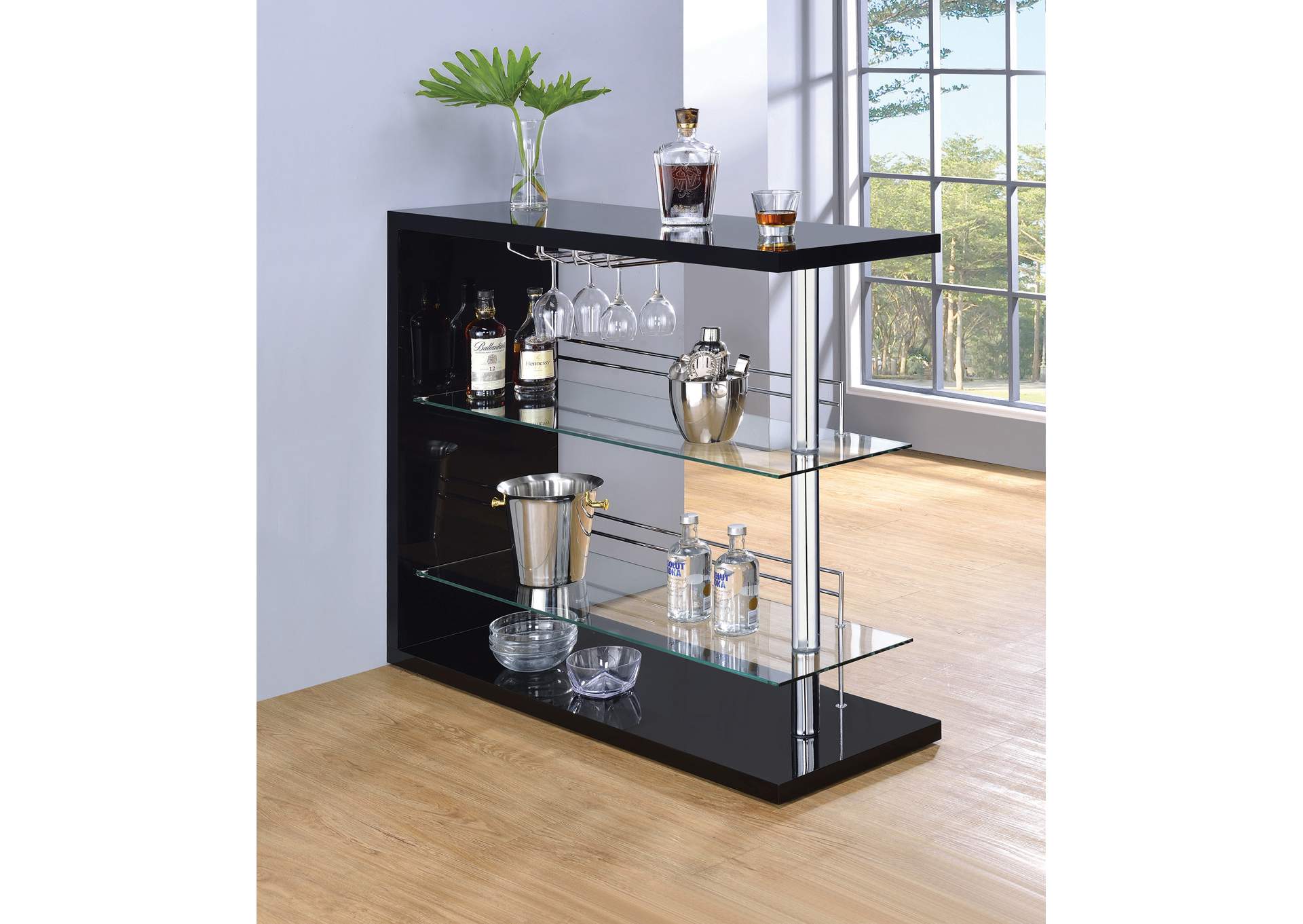 Black High Gloss Contemporary Bar Unit,Coaster Furniture