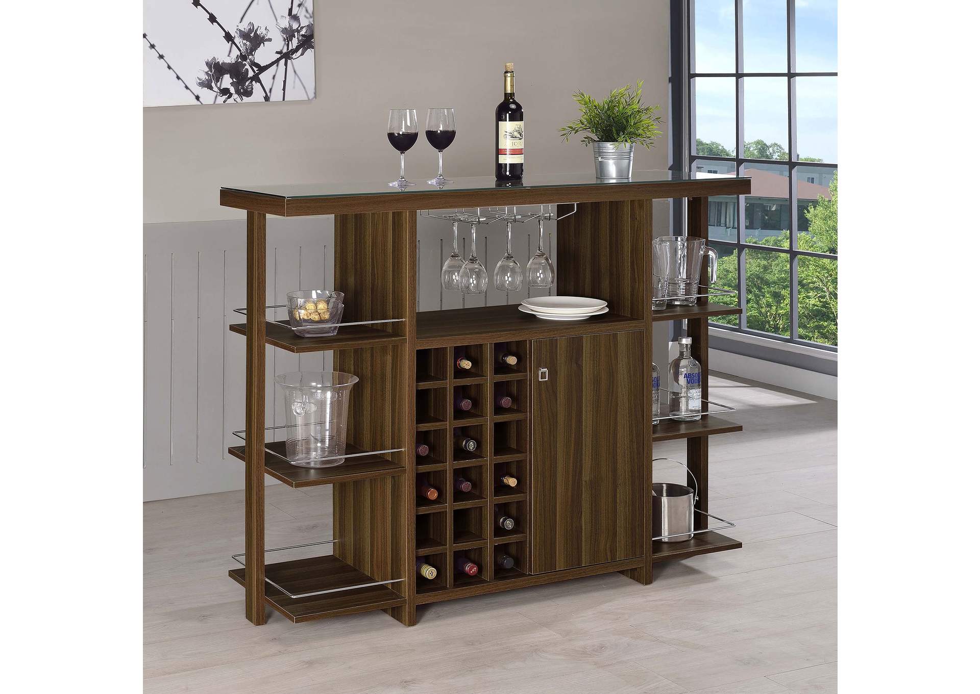 Diggs Bar Unit with Wine Bottle Storage Walnut,Coaster Furniture