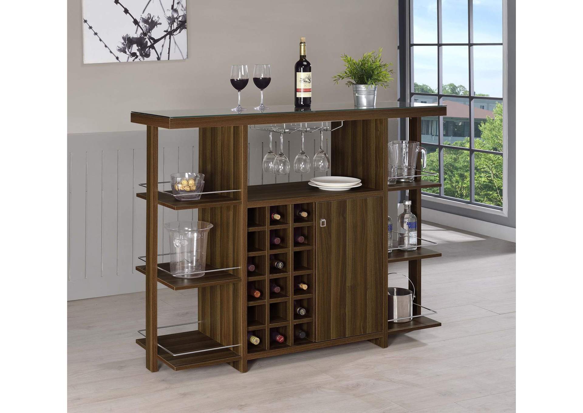 Walnut Modern Walnut Bar Unit With Wine Bottle Storage,Coaster Furniture