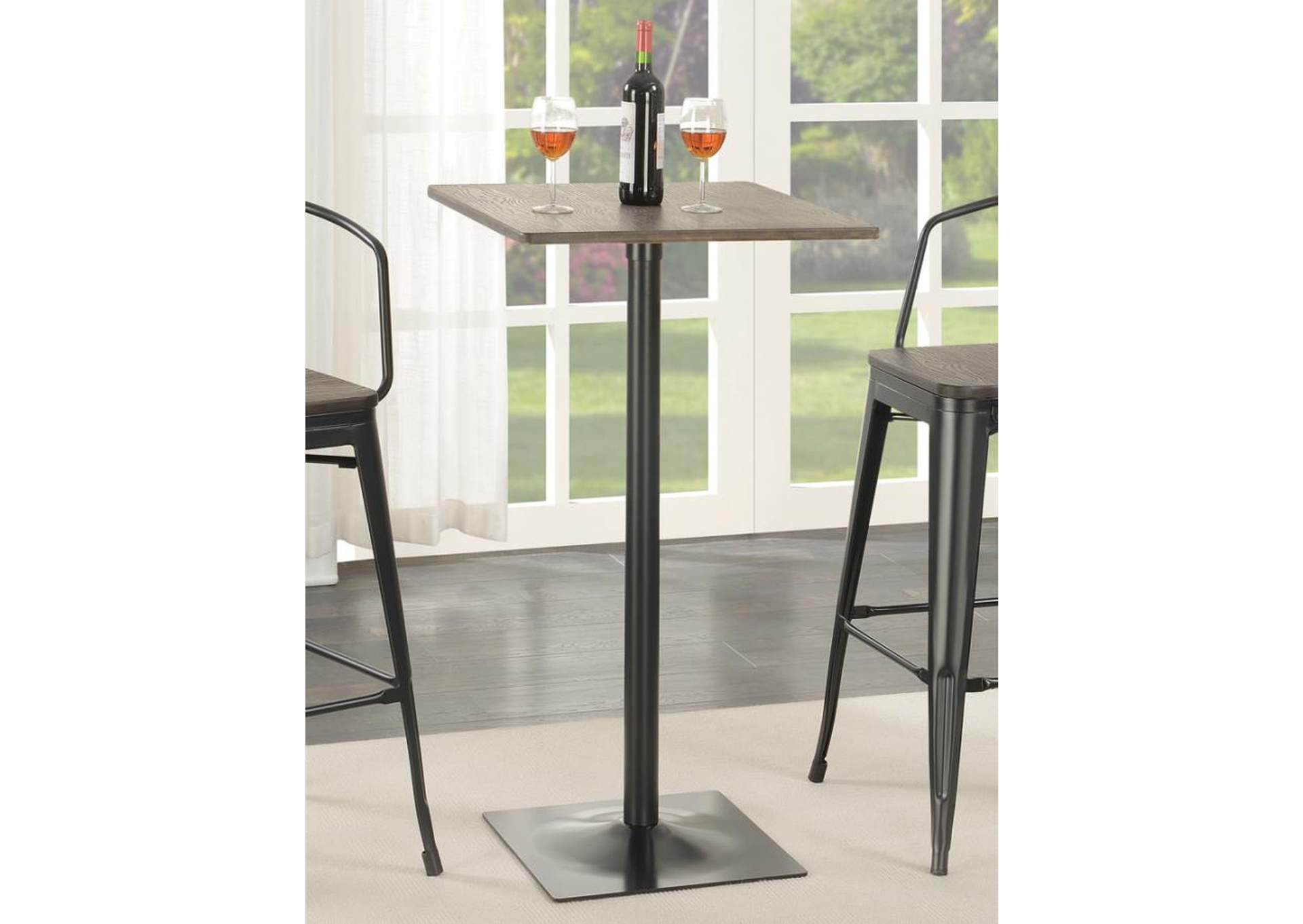 Square Bar Table Dark Elm and Matte Black Wow Furniture Outlet Inc.